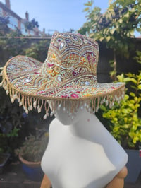 Image 1 of Dolly cowboy hat - recycled sari fabric yellow purple