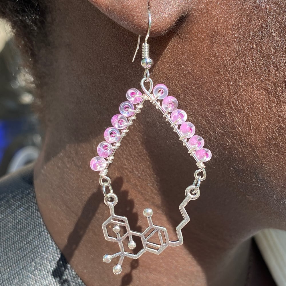 Image of purple thc chemical formula earrings