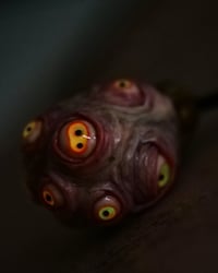 Image 14 of Egg of the King pendant, leather cord, brass hardware, all seeing glowing eyes