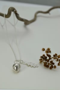 Image 3 of Recycled Silver Oak Leaf and Sand Cast Acorn Pendant on Spiga Chain | Handmade in Edinburgh