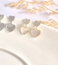 Image 4 of Shell & Crystal Heart Earrings