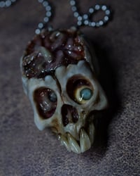 Image 3 of Brain Worms Skull pendant, stainless chain , glow in the dark eye, OOAK one of a kind
