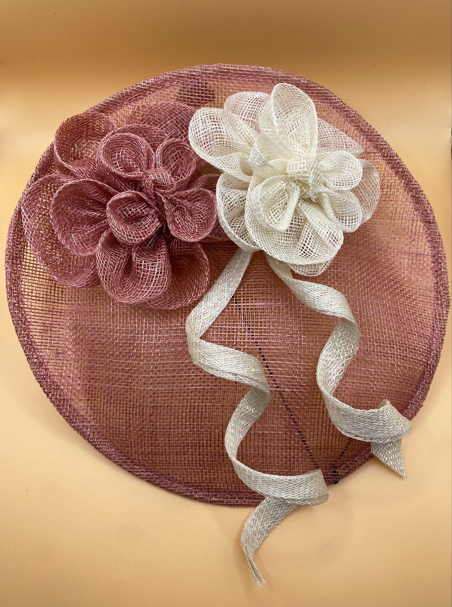 Image of Mauve and White Sinamay Fascinator