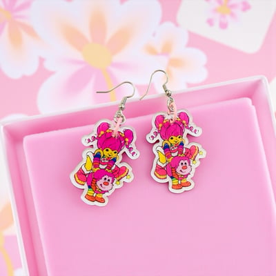 Image of Rainbow Girl Earrings, Cartoon character earrings,  Tickled Pink, Dee-lite