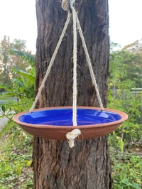 Image 1 of Large Blue glazed bird bath/feeder