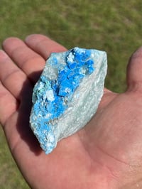 Image 9 of Cyanotrichite On Green Fluorite Matrix Specimen | Guizhou China #2924