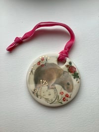 Image 1 of Harvest mouse ceramic decoration pink