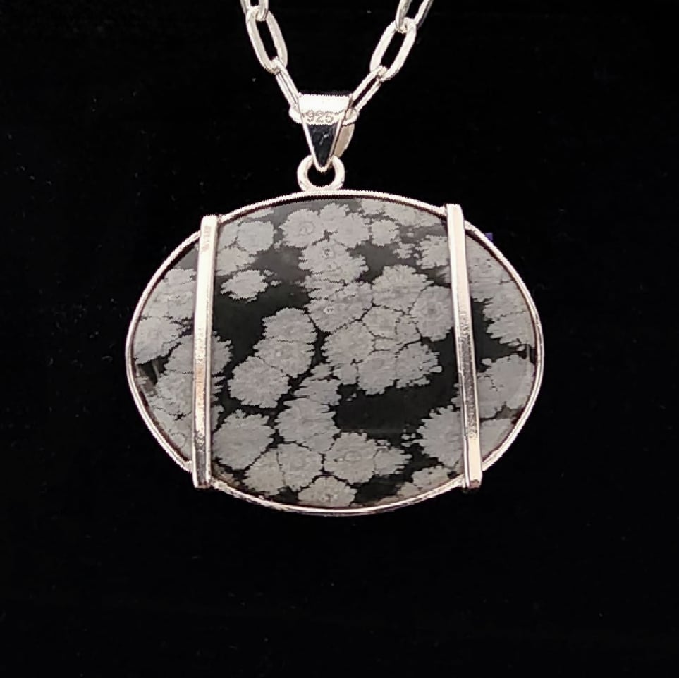 Image of Snowflake Obsidian Sterling Harvest Pumpkin Pendant