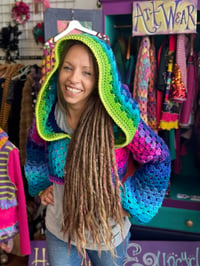 Image 2 of STARBORN - Cropped hooded jumper/sweater - flared bell sleeve - handmade crochet artwear design