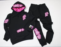 “THANK YOU FOR BEING PATIENT” BlK & PK Jogger Set with SATIN Lined Hood