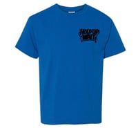 Blue -Tee Black Hold Up Wait logo