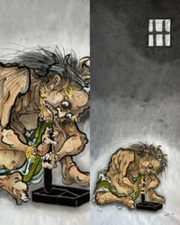 Image 2 of “The apprentice” original painting with hand mounted brocade boarder 