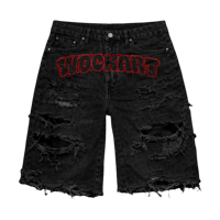 BLACK GRAFFITI DENIM JORTS