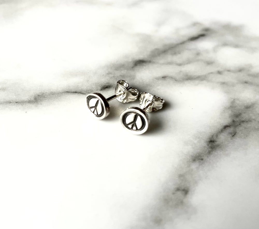 Handmade Peace Sign Stud Earrings Sterling Silver 925