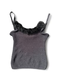 Image 1 of Black Faux Fur Trim Knit Cami M