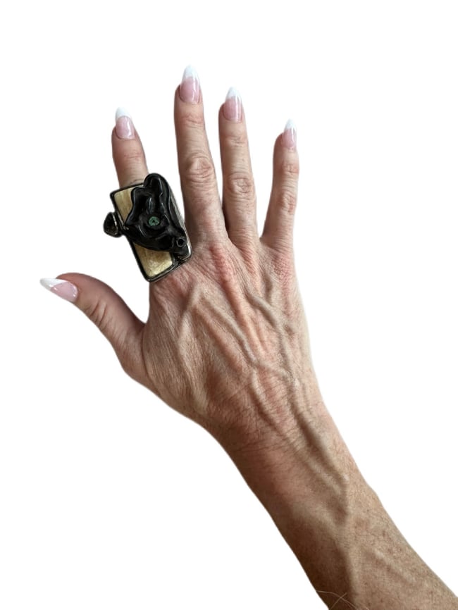 massive late 60s signed brutalist sterling  cocktail ring