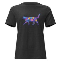 Image 5 of Women's Relaxed T-Shirt, Blue Floral Cat T-Shirt | Colorful Artistic Cat Graphic Tee