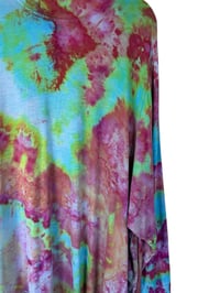 Image 11 of 4X PLUS Jersey Knit Open Cardigan in Kiwi Strawberry Watercolor Ice Dye