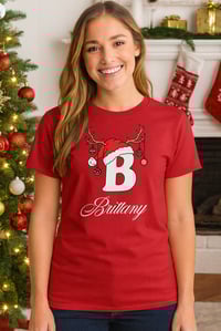 Image 1 of Customizable Name Christmas T Shirt Red