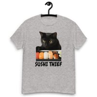 Image 11 of Unisex classic tee,  Sushi Thief T-Shirt | Funny Cat Sushi Lover Graphic Tee