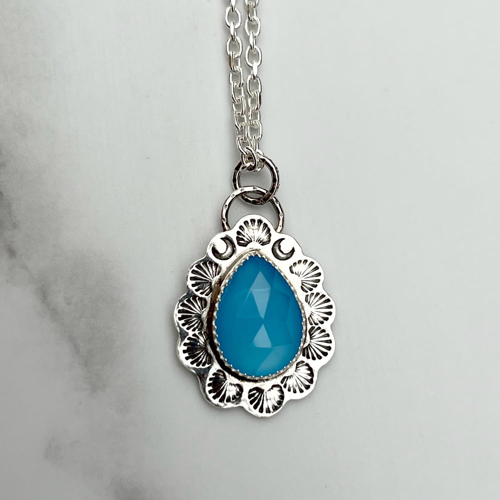 Handmade Sterling Silver Blue Chalcedony Pendant Necklace 925