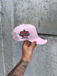 Image 3 of  RED BRIM PINK DOUBLE SNAKE ANEHEIM ANGELS CUSTOM FITTED CAP