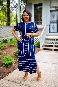 Image 1 of Striped dress w/side slits & belt 