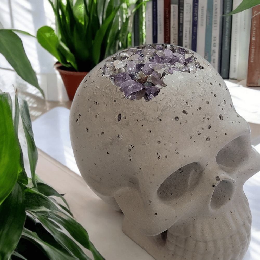 Image of Cement Skull With Amethyst