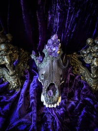 Image 2 of Amethyst, Quartz & Carborundum- Grey Wolf Skull