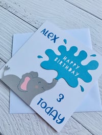 Image 4 of Personalized Elephant Splash Birthday Card - Custom Age Kids Card 