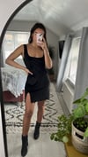 Velvet strap mini dress with split 