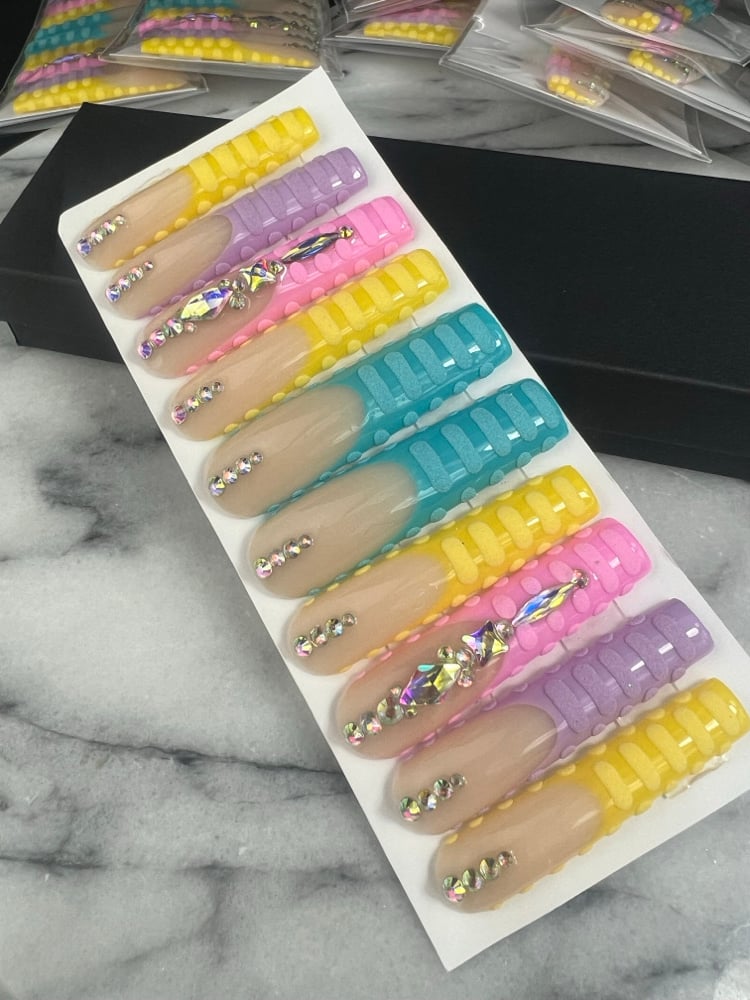 Image of Pick a Pastel colorful 20 piece or 10 piece hard gel press on nail set