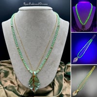 Image 1 of Lampwork Leaf & Uranium Glass Necklace