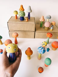 Image 2 of Hand Painted Wooden Mushroom Sculptures