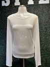 white sheer rhinestone shirt long sleeve