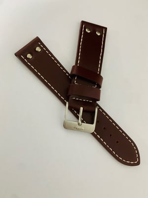 Image of Heavy duty stitched leather Gents watch strap,Genuine Fortis S/S buckle.22mm(FT-04)