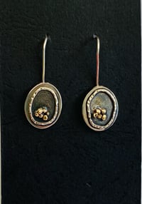 Image 1 of Silver and gold oxidised oval detail earrings 