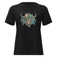 Image 3 of Women's Relaxed T-Shirt, Turquoise & Brown Skull Tee, Western