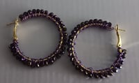 Gold Hoops Wrapped With Purple Beads 