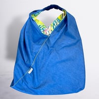 Image 1 of Mid blue denim origami market bag with yellow leaf batik lining