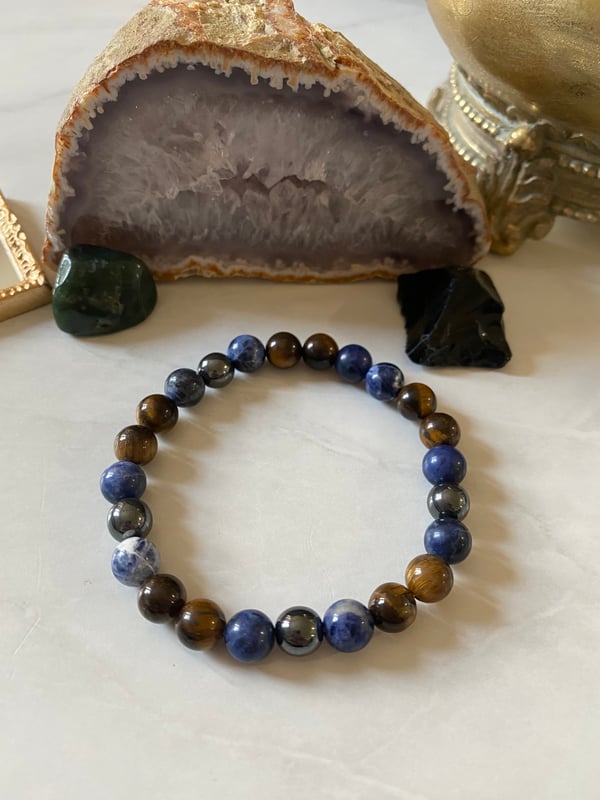 Image of 8mm Sodalite, Tigers Eye, & Hematite Men’s Bracelet 