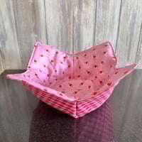 Image 1 of Quilted Soup Bowl Cozy in pink cotton