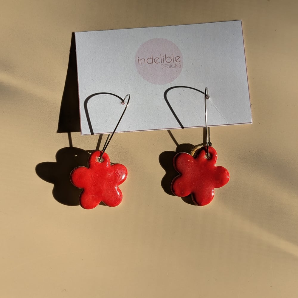 Image of red daisy earrings