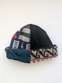 Image 2 of Upcycled Reversible Beanie Blue x Black Cashmere
