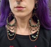 Image 2 of African Turquoise chained hoops *for stretched ears only*