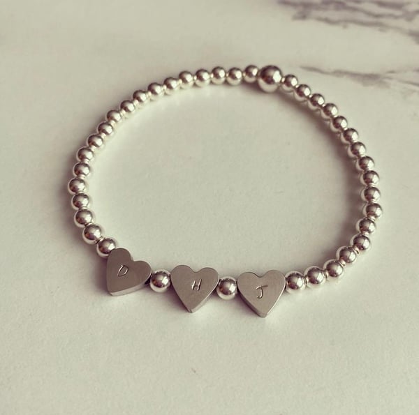 Image of Sterling Silver Heart Initial Bracelet