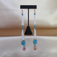 Image 1 of two tier simple Dentalium earrings (blue) 