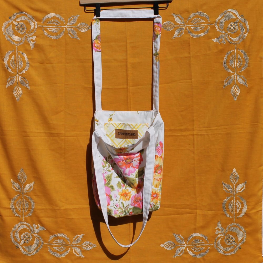 Image of Pink, Orange, and Yellow Cotton Floral Tote