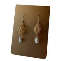 Image 3 of Gildry Weave Pearl Pendant Earrings (Gold or Silver)