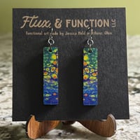Image 1 of Wood Dangle Rectangle Earrings with Poured Paint Detail #211